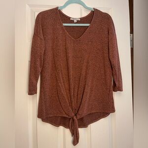 Green Envelope V-Neck Tie-Front Blouse - Rust